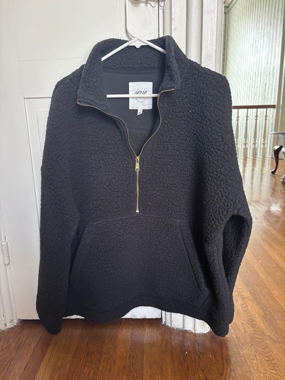 Aerie Black Sherpa Quarter-Zip Pullover